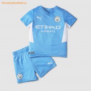 Kids Manchester City 2021-22 Home Soccer Kits Shirt With Shorts