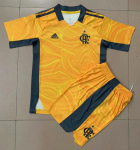 2021-22 Kids Flamengo Goalkeeper Yellow Soccer Kits Shirt With Shorts