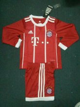 Kids Bayern Munich 2017-18 Home Long Sleeve Soccer Shirt With Shorts