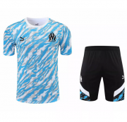 2021-22 Marseille Blue White Training Kits Shirt with Shorts