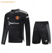 2021-22 Manchester United Long Sleeve Black Goalkeeper Soccer Kits Shirt with Shorts