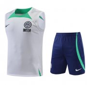 2022-23 Inter Milan White Green Training Vest Kits Shirt with Shorts