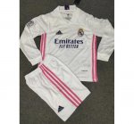 2020-21 Real Madrid Kids Long Sleeve Home Soccer Kits Shirt With Shorts