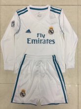 Kids Real Madrid 2017-18 Home LS Soccer Shirt With Shorts