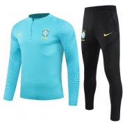 2021 Brazil Blue Training Sweat Shirt Kits with Pants