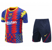 2021-22 Barcelona Red Blue Short Sleeve Training Kits Shirt + Shorts