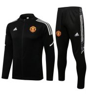 2021-22 Manchester United Black White Tracksuits Training Jacket Kits with Pants
