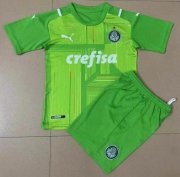 Kids Sociedade Esportiva Palmeiras 2021-22 Green Goalkeeper Soccer Kits Shirt With Shorts