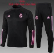 Kids 2020-21 Real Madrid Black Pink Training Kits Youth Sweatshirt with Pants