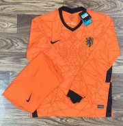 2020 EURO Netherlands Long Sleeve Home Soccer Jersey Kits (Shirt+Shorts)