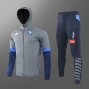 2020-21 Napoli Grey Blue Hoodie Jacket Training Suits With Pants