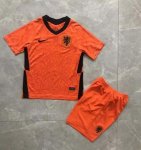 Kids Netherlands 2020 EURO Home Soccer Shirt With Shorts