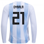 2018 World Cup Argentina Dybala #21 Long Sleeve Home Soccer Jersey Shirt