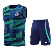 2022-23 Inter Milan Green Navy Training Vest Kits Shirt with Shorts