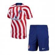 Kids 2022-23 Atletico Madrid Home Soccer Kits Shirt With Shorts