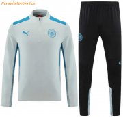 2021-22 Manchester City Grey Blue Tracksuits Training Sweatshirt with Pants