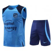 2022-23 Atletico Madrid Blue Navy Training Kits Vest Shirt with Shorts