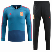 2018 Spain Blue&Black Training Kit(Sweat Top Shirt+Trouser)