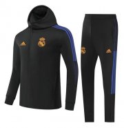 2021-22 Real Madrid Black Blue Training Kits Hoodie Jacket with Pants