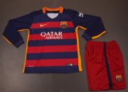 Kids Barcelona 2015-16 Home Long Sleeve Soccer Shirt With Shorts