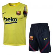 2021-22 Barcelona Yellow Training Vest Kits Soccer Shirt with Shorts