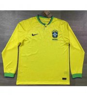 2022 World Cup Brazil Long Sleeve Home Soccer Jersey Shirt