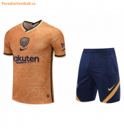 2021-22 Barcelona Classic Gold Short Sleeve Training Kits Shirt + Shorts