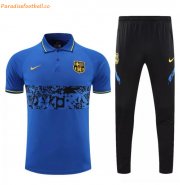 2021-22 Barcelona Blue Black Polo Kits Shirt + Pants