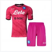 Kids Napoli 2022-23 Goalkeeper Pink Maglia Gara Soccer Kits Shirt With Shorts
