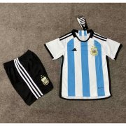 2022 FIFA World Cup Kids Argentina Three Stars Home Soccer Kits Shirt With Shorts
