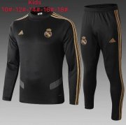 Kids 2019-20 Real Madrid Black High Neck Training Kits Sweatshirt with Pants