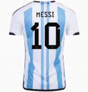 2022 FIFA World Cup Argentina Three Stars Men's Home Soccer Jersey Shirt Messi #10 with Champions Golden Patch