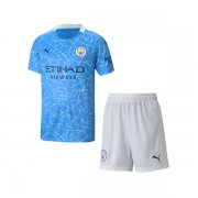 Kids Manchester City 2020-21 Home Soccer Shirt With Shorts