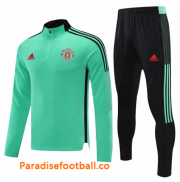 2021-22 Manchester United Green Zipper Training Kits Sweatshirt with Pants
