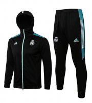 2021-22 Real Madrid Black Green Training Kits Hoodie Jacket with Pants