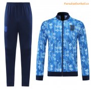 1990 England Retro Blue Training Kits Jacket with Pants