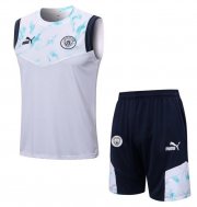 2022-23 Manchester City White Training Vest Kits Shirt with Shorts