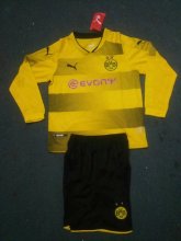 Kids Dortmund 2017-18 Home Long sleeve Soccer Shirt With Shorts