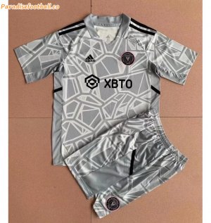 Kids Inter Miami 2022-23 Grey Goalkeeper Soccer Kits Shirt With Shorts