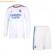 2021-22 Real Madrid Kids Long Sleeve Home Soccer Kits Shirt With Shorts