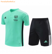 2021-22 Arsenal Green Polo Unifroms Shirt with Shorts