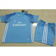 Kids Real Madrid 2016-17 Blue Goalkeeper Shirt With Shorts
