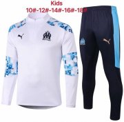 Kids 2020-21 Olympique Marseille White Blue Sweat Shirt Training Kits with Pants