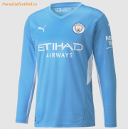 2021-22 Manchester City Long Sleeve Home Soccer Jersey Shirt