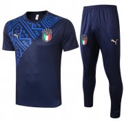2020 Euro Italy Navy Short Sleeve Training Kits Shirt with Pants