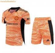 2021-22 Manchester United Orange Goalkeeper Soccer Kits Shirt with Shorts