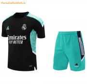 2021-22 Real Madrid Black Green Training Uniforms Soccer Shirt with Shorts