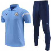 2022-23 Manchester City Blue Polo Kits Shirt + Pants