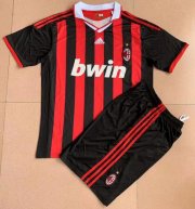 2009-10 AC Milan Retro Kids Home Soccer Kits Shirt With Shorts