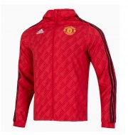 2022-23 Manchester United Red Black Stripe Windbreaker Hoodie Jacket